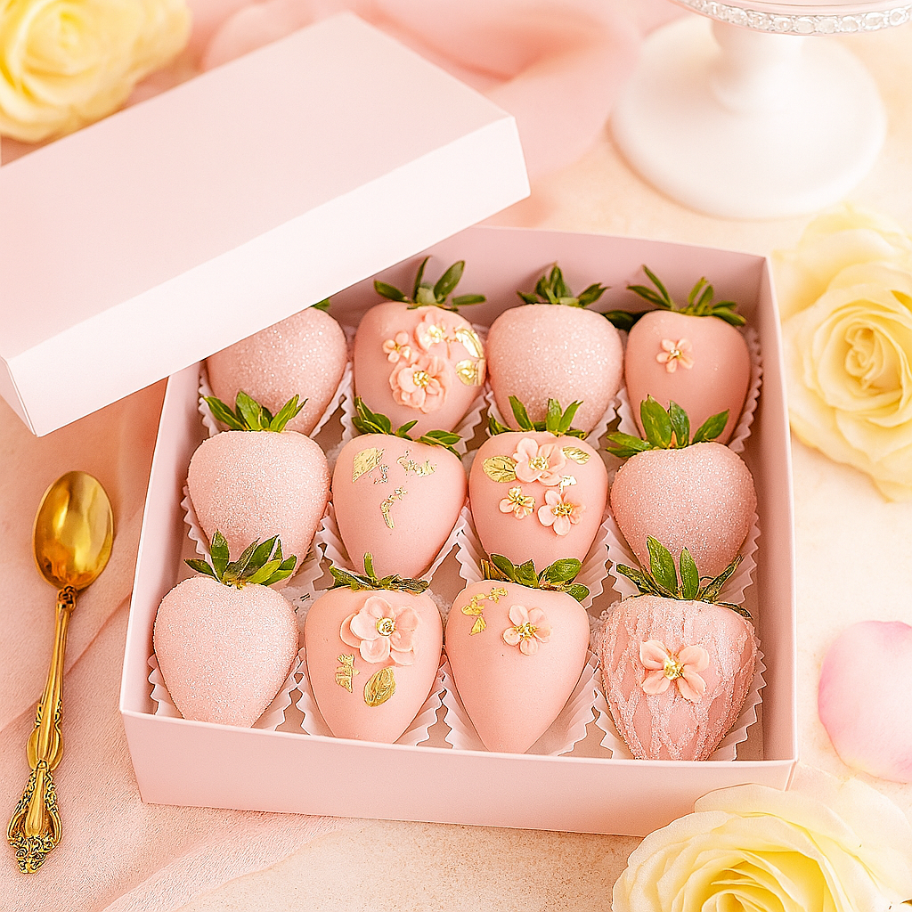🌸 Blush Bloom Dozen – Floral Pink Dipped Strawberries