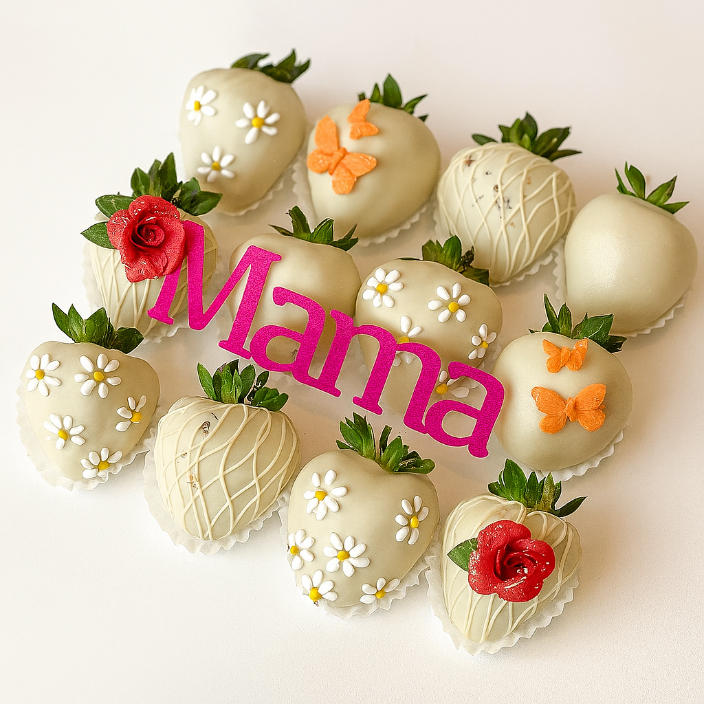Mama Strawberry Box – Dozen Hand-Dipped White Chocolate Berries