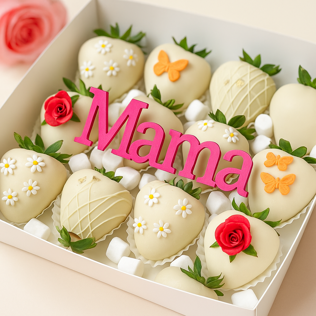 Mama Strawberry Box – Dozen Hand-Dipped White Chocolate Berries