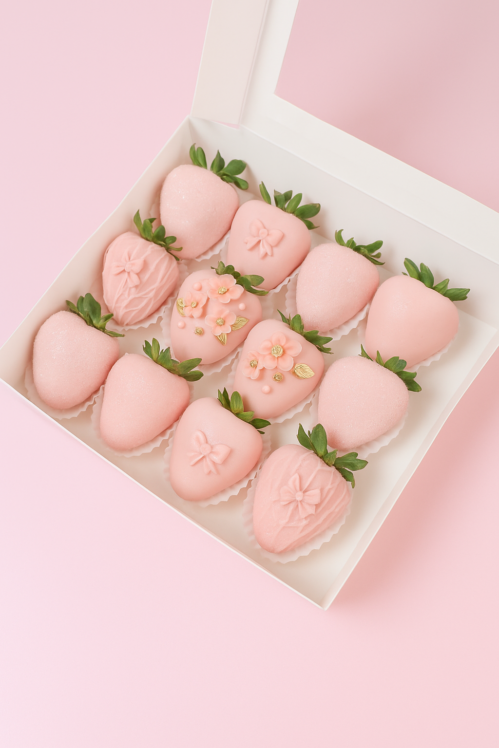 🌸 Blush Bloom Dozen – Floral Pink Dipped Strawberries